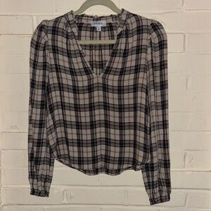 Evereve Plaid Split Neck Blouse